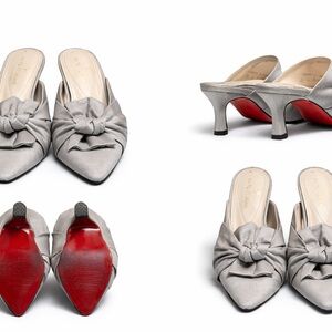 Elegant Gray Women's Mules with Red Soles